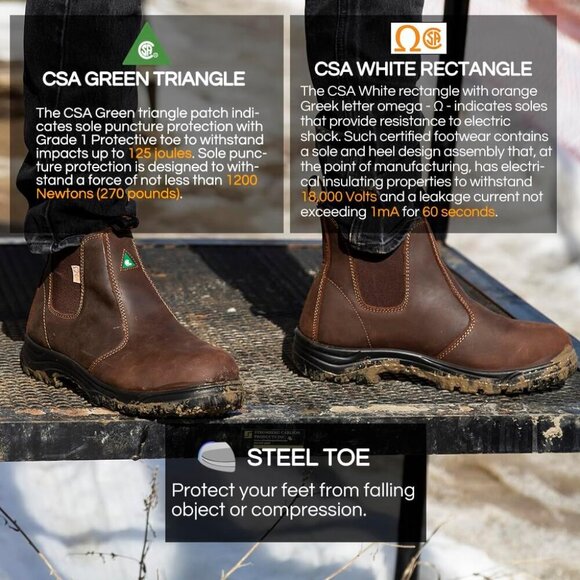 🆕 Men’s Steel Toe Chelsea Boots Brown Leather Work Safety Boot 5925 Durable - Picture 4 of 7